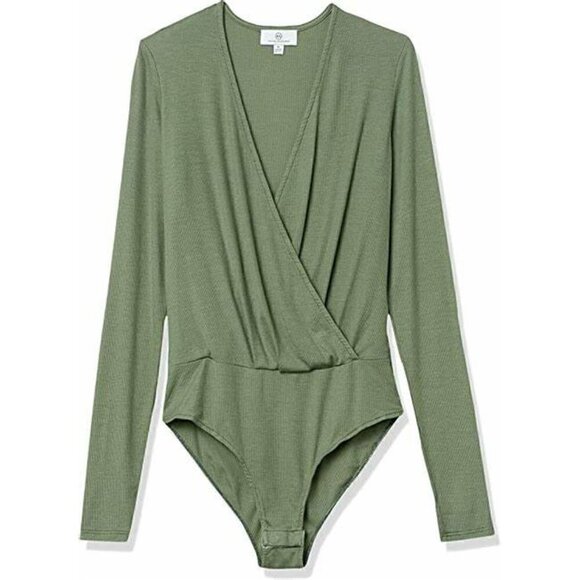 Adriano Goldschmied AGjeans Lola Long Sleeve Deep V Neck Ribbed Bodysuit, XS - Picture 1 of 8